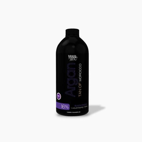 Black Magic Argan Tan Violet Base 16% 1 L professional spray-tan solution with violet base, Argan Oil, and Wattle Seed for deep, hydrating colour