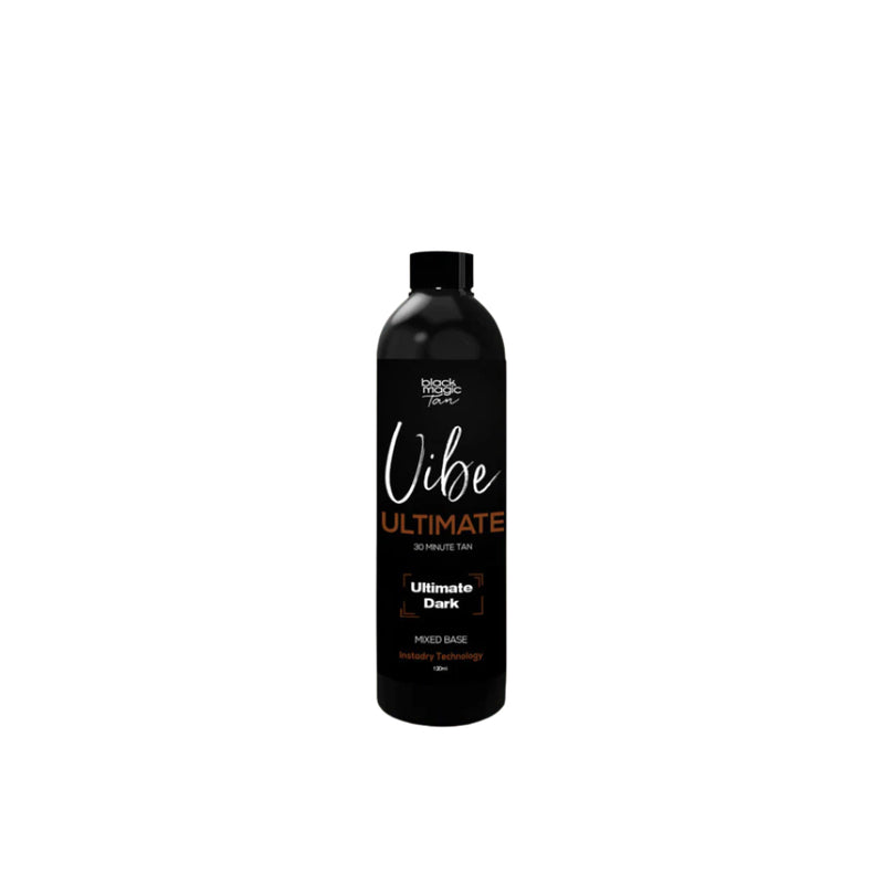 Vibe Ultimate 120ml sample spray-tan solution delivering a 30-minute mixed base rapid tan with Instadry technology and natural colour finish