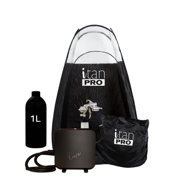 iTan Luxe Spray Tan Machine Bundle with M Series Gun, iTan Pro Tent, Black Magic Tan solutions and professional tanning accessories