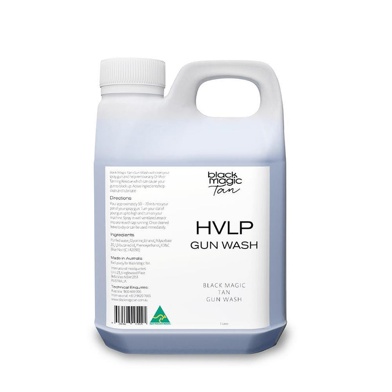 HVLP Gun Wash 1 Litre bottle for professional spray tanning equipment – removes DHA build-up and maintains spray gun performance